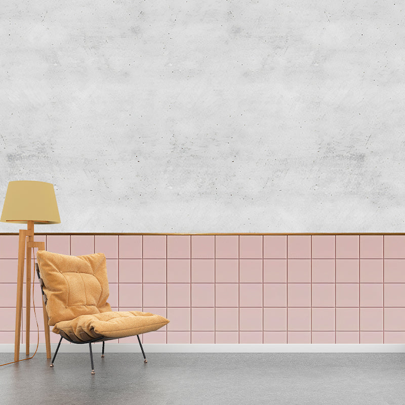 Pink and Grey Minimalist Mural Custom-Printed Marble Effect and Mosaic Wall Art for Coffee Shop Clearhalo 'Wall Decor' 'Wall Mural' 1036472