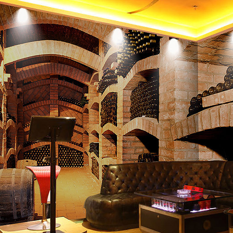 Full Wine Bottle Wall Mural in Brown Non-Woven Material Wall Art for Coffee Shop, Made to Measure Clearhalo 'Wall Decor' 'Wall Mural' 1036501