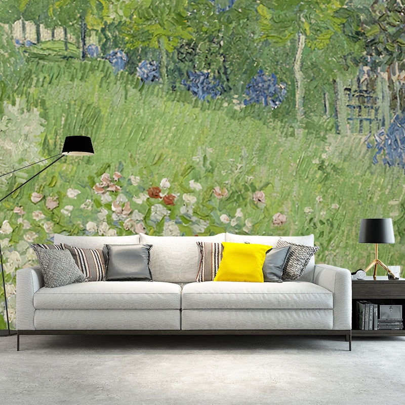 Aesthetic Grass and Flower Mural for Accent Wall, Custom-printed Wall Covering in Green Clearhalo 'Wall Decor' 'Wall Mural' 1036532