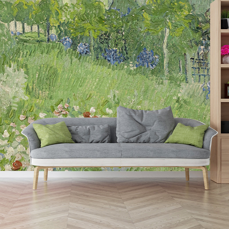 Aesthetic Grass and Flower Mural for Accent Wall, Custom-printed Wall Covering in Green Clearhalo 'Wall Decor' 'Wall Mural' 1036533