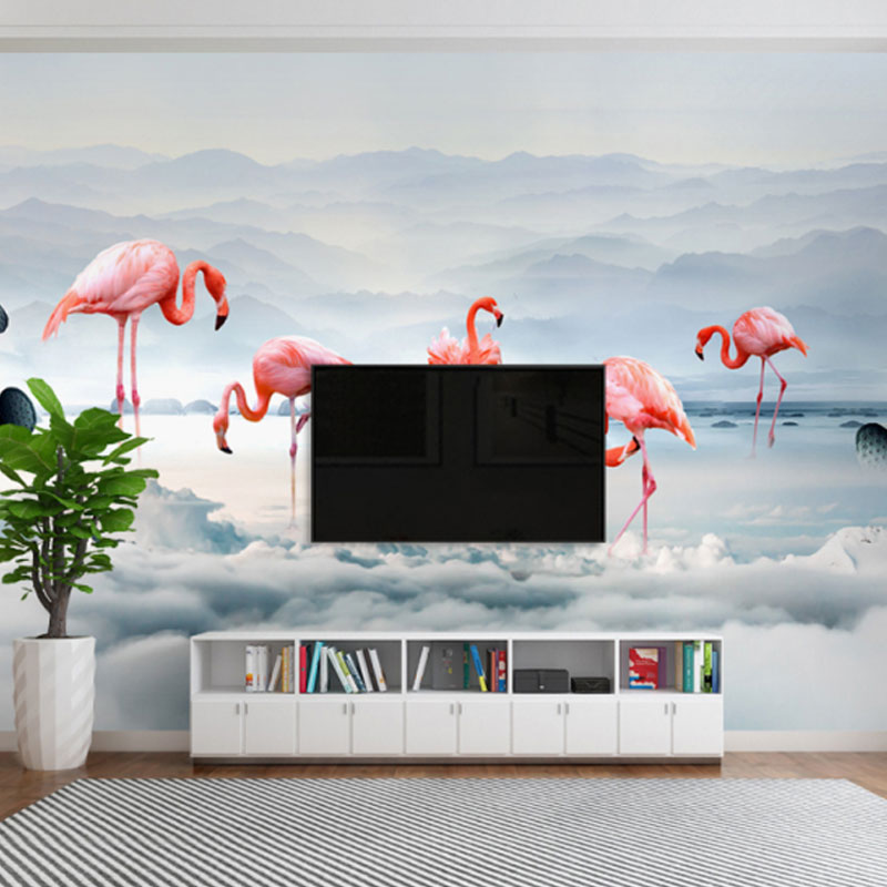 Illustration Flamingo Mural Wallpaper Whole Wall Art for Girl's Bedroom, Made to Measure Clearhalo 'Wall Decor' 'Wall Mural' 1036574