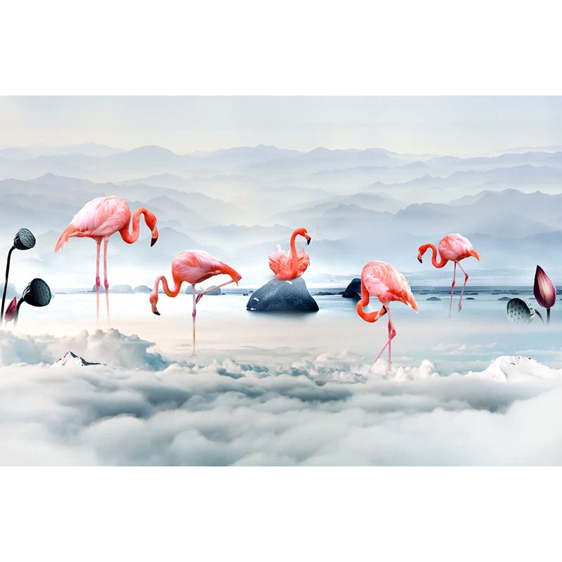 Illustration Flamingo Mural Wallpaper Whole Wall Art for Girl's Bedroom, Made to Measure Clearhalo 'Wall Decor' 'Wall Mural' 1036575