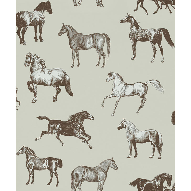 Full Size Minimalist Mural Wallpaper in Grey and Black Galloping Horses Wall Art for Coffee Shop Clearhalo 'Wall Decor' 'Wall Mural' 1036618