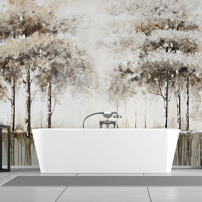 Extra Large Autumn Forest Mural for Bedroom Decoration Lake Wall Covering in Soft Brown, Water-Resistant Clearhalo 'Wall Decor' 'Wall Mural' 1036718