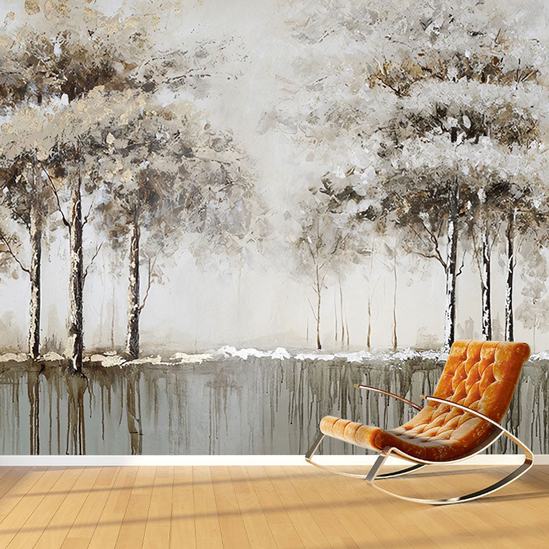 Extra Large Autumn Forest Mural for Bedroom Decoration Lake Wall Covering in Soft Brown, Water-Resistant Clearhalo 'Wall Decor' 'Wall Mural' 1036719