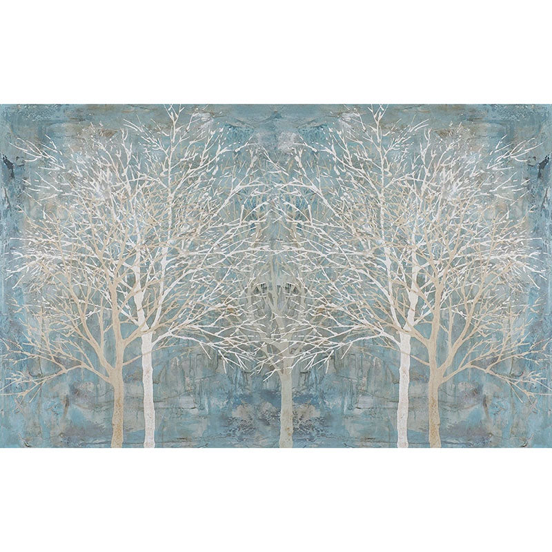 Large Illustration Style Trees Mural Wallpaper for Bedroom Decoration in Soft Blue, Custom-Printed Clearhalo 'Wall Decor' 'Wall Mural' 1036730