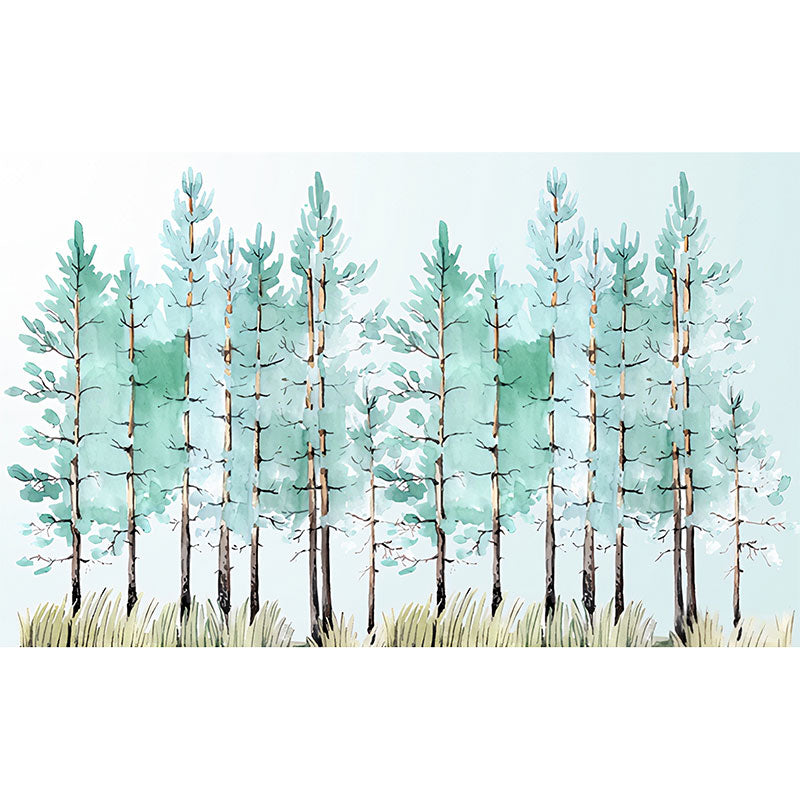 Watercolors of Pine Tree Mural for Study Room Decoration Minimalist Wall Art, Personalized Size Available Clearhalo 'Wall Decor' 'Wall Mural' 1036776