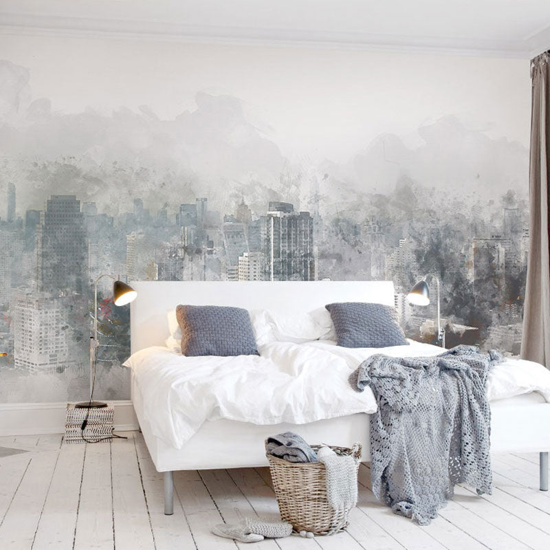 Soft Grey Simple Mural Wallpaper Extra Large Skyscrapers Wall Covering for Meeting Room Clearhalo 'Wall Decor' 'Wall Mural' 1036871