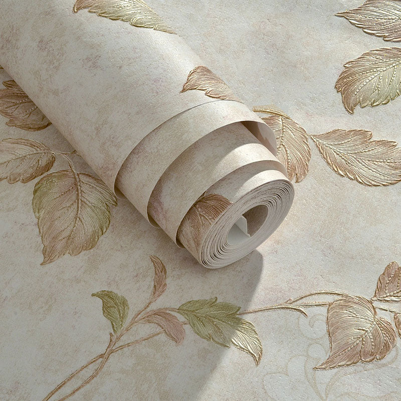 Countryside Embossed Leaves Wall Art in Natural Color Bedroom Decorative Wallpaper Roll, 33' x 20.5