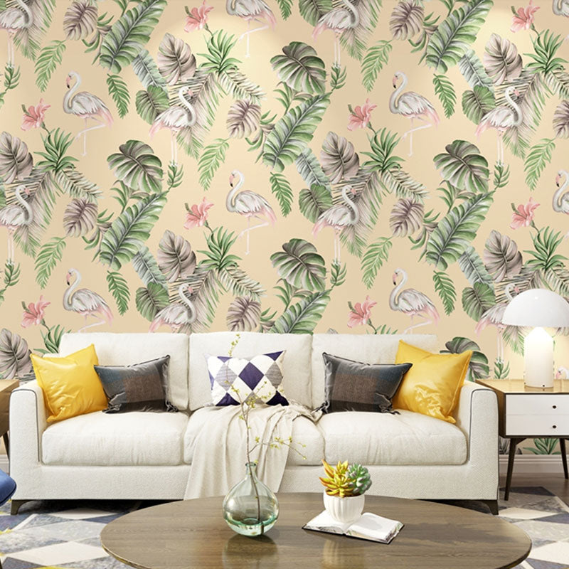 Tropical Flamingo Wall Decor in Neutral Color Non-Woven Fabric Wallpaper for Home Decor, 57.1 sq ft. Beige Clearhalo 'Modern wall decor' 'Modern' 'Wallpaper' Wall Decor' 1037272