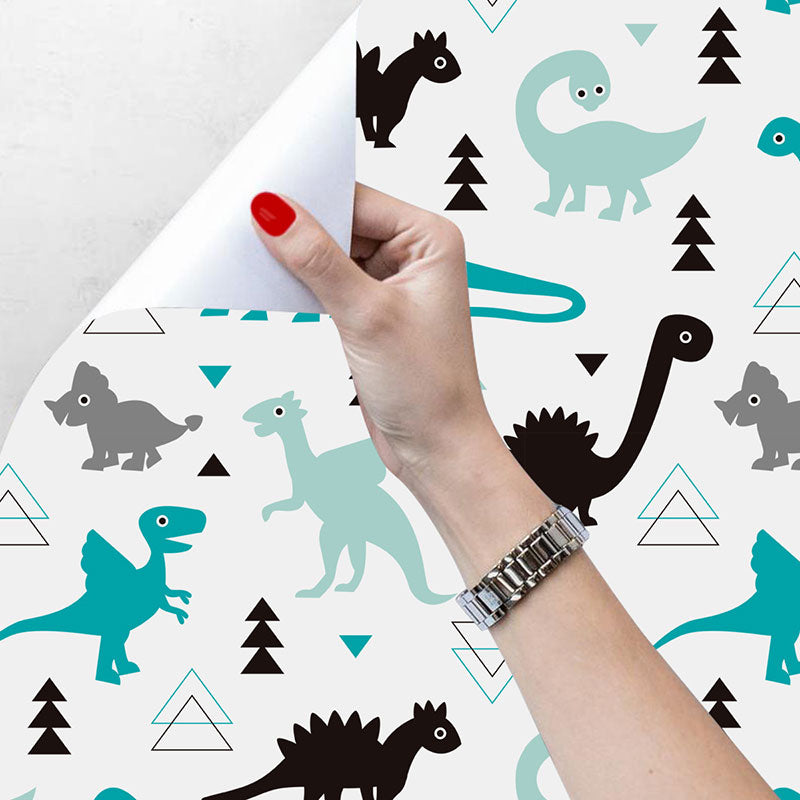 Illustration Cartoon Dinosaur Wallpaper for Children's Bedroom in Blue and Black, Self-Adhesive, 29.1 sq ft. Clearhalo 'Wall Decor' 'Wallpaper' 1037436