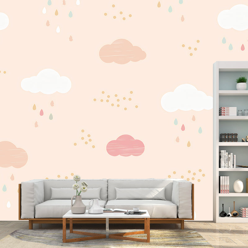 Cartoon Cloud Wall Mural Decal for Children's Bedroom, Pastel Pink, Made to Measure Pink Clearhalo 'Wall Decor' 'Wall Mural' 1041128