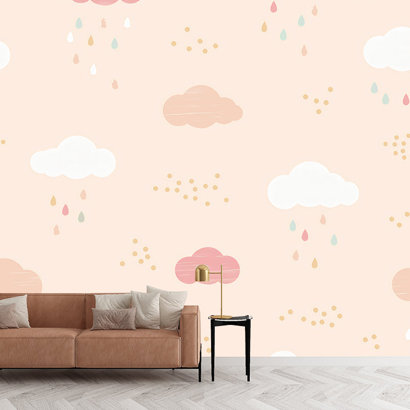 Cartoon Cloud Wall Mural Decal for Children's Bedroom, Pastel Pink, Made to Measure Clearhalo 'Wall Decor' 'Wall Mural' 1041129