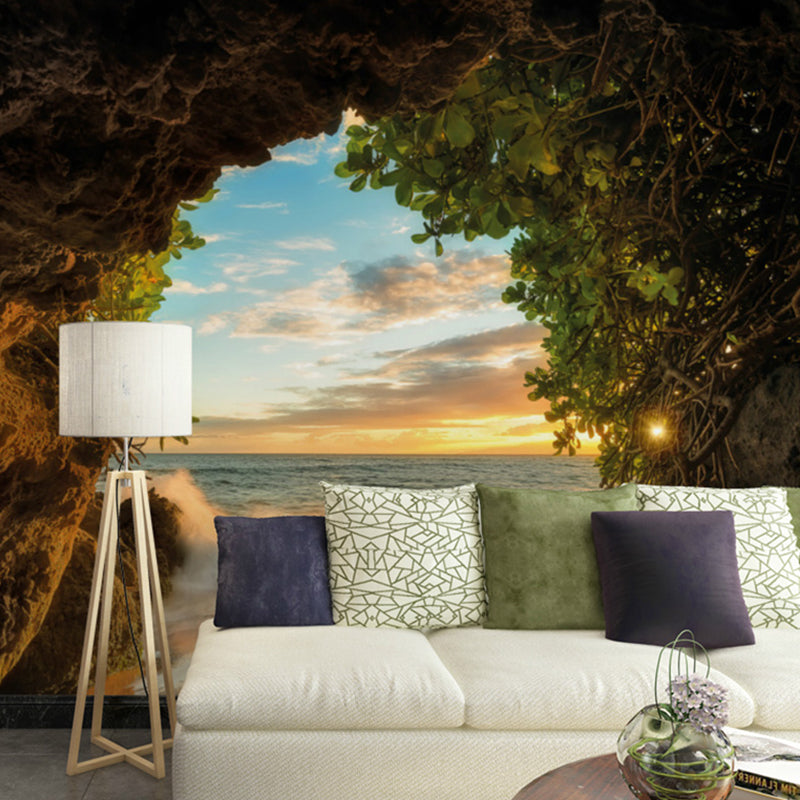 Fresh Cave Wall Mural Decal for Accent Wall Natural Scenery Wall Covering, Made to Measure Blue-Brown Clearhalo 'Wall Decor' 'Wall Mural' 1041188