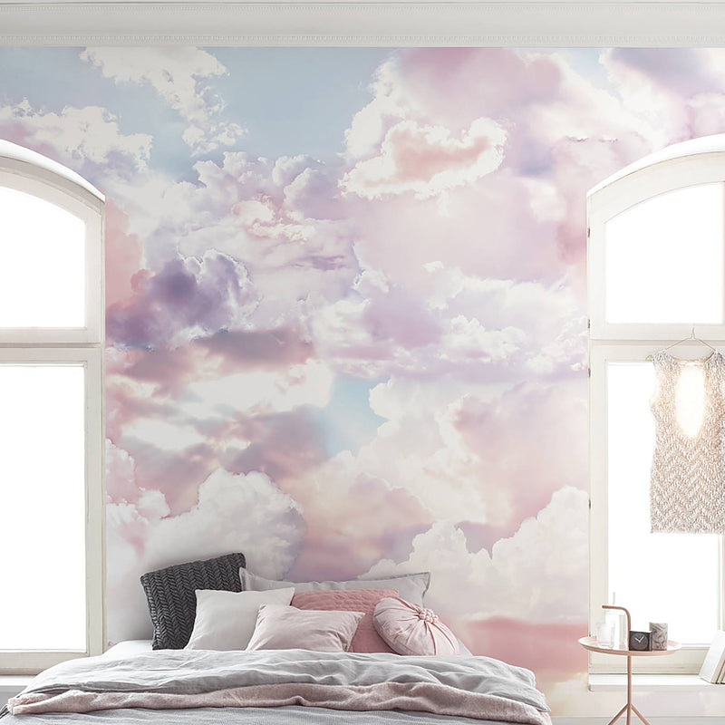 Simple Cloud Wall Mural Decal for Girl's Bedroom, Pastel Pink, Personalized Size Available Pink Clearhalo 'Wall Decor' 'Wall Mural' 1041198