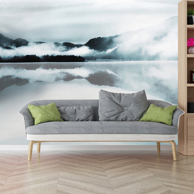 Photo Mountain and Lake Mural Wallpaper Full Size Wall Art for Dining Room, Custom-Made Clearhalo 'Wall Decor' 'Wall Mural' 1041224