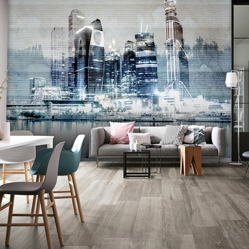 Stain-Resistant Skyscraper Mural Wallpaper Non-Woven Fabric Contemporary Wall Art for Office Room Clearhalo 'Wall Decor' 'Wall Mural' 1041250