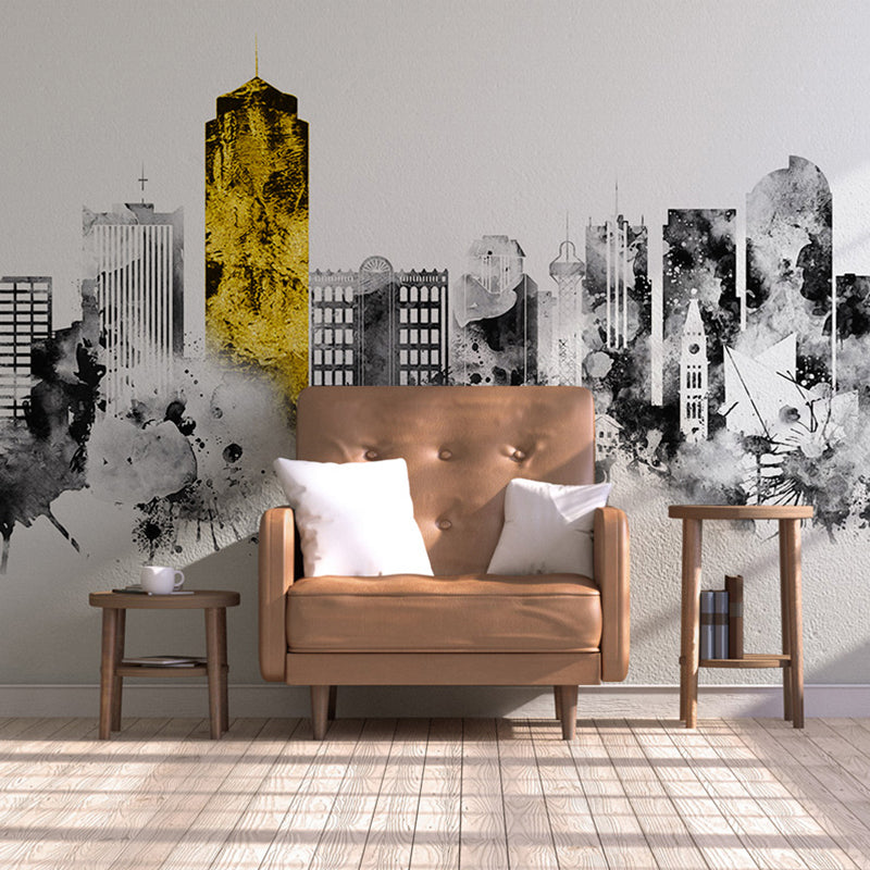 Blue and Yellow Minimalist Mural Personalized Size Construction Wall Art for Meeting Room Decor Clearhalo 'Wall Decor' 'Wall Mural' 1041259