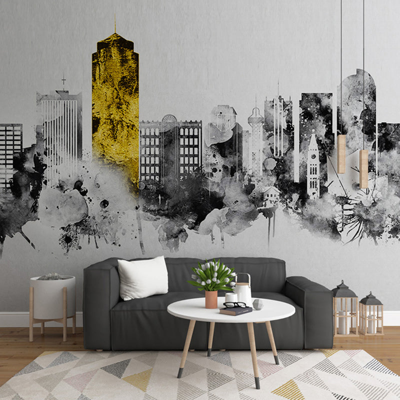 Blue and Yellow Minimalist Mural Personalized Size Construction Wall Art for Meeting Room Decor Clearhalo 'Wall Decor' 'Wall Mural' 1041260