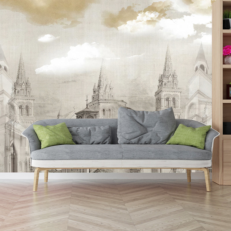 Water-Resistant European Building Mural Wallpaper Custom-Printed Retro Wall Covering for Accent Wall Clearhalo 'Wall Decor' 'Wall Mural' 1041264