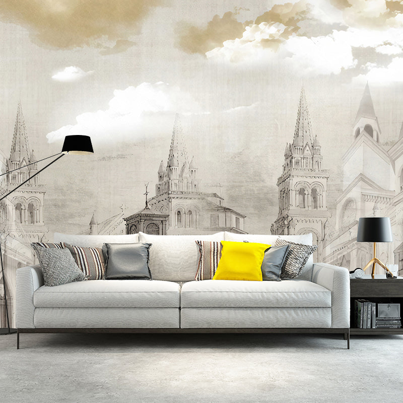 Water-Resistant European Building Mural Wallpaper Custom-Printed Retro Wall Covering for Accent Wall Clearhalo 'Wall Decor' 'Wall Mural' 1041265