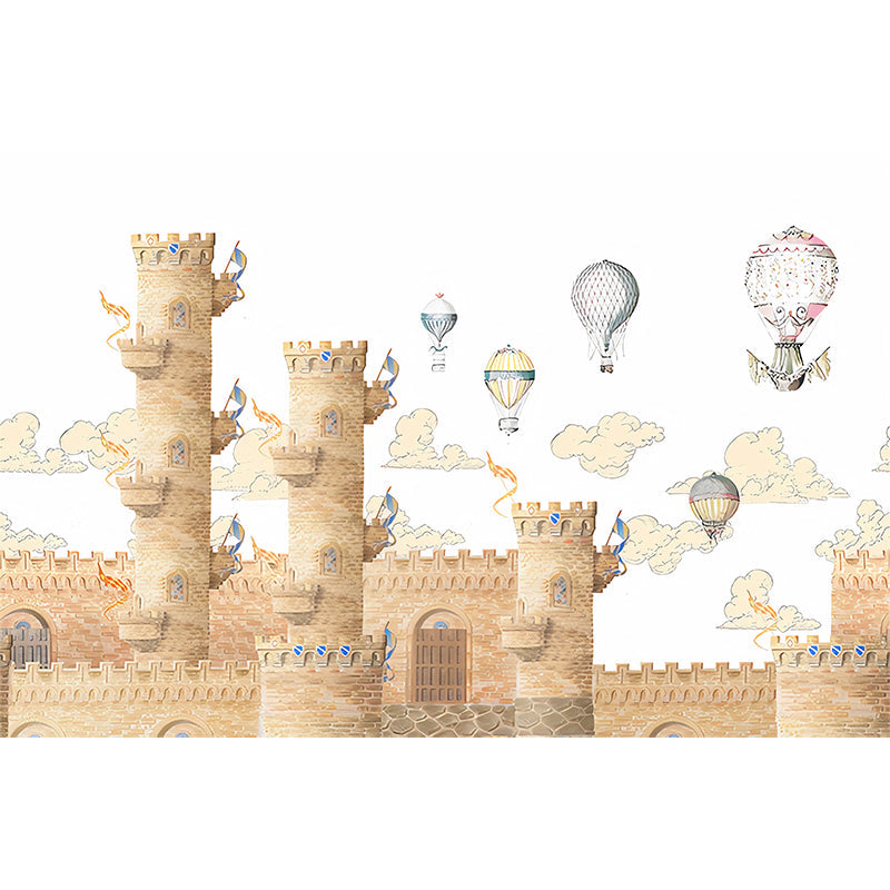 Big Castle and Balloon Mural Wallpaper in Brown Non-Woven Fabric Wall Art for Home Decor, Made to Measure Clearhalo 'Wall Decor' 'Wall Mural' 1041281