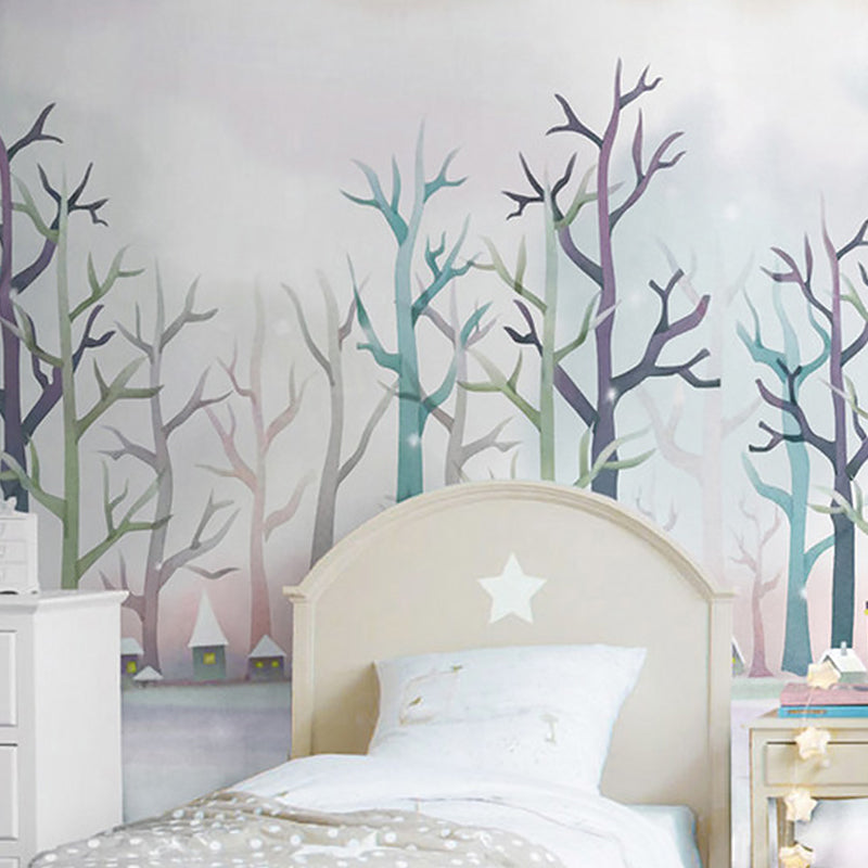 Minimalist Leafless Tree Wall Mural in Soft Color Guest Room Wall Covering, Custom Size Available Clearhalo 'Wall Decor' 'Wall Mural' 1041284