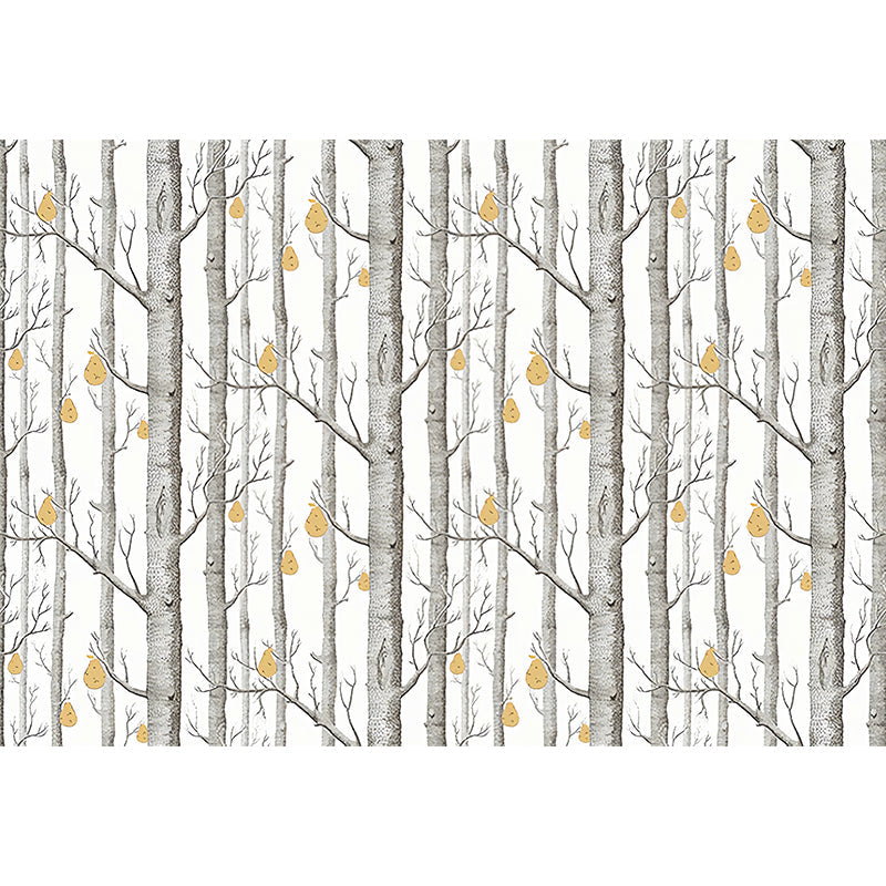 Pastel Grey Birch Tree Mural Wallpaper Moisture-Resistant Wall Decor for Bedroom, Custom-Made Clearhalo 'Wall Decor' 'Wall Mural' 1041291