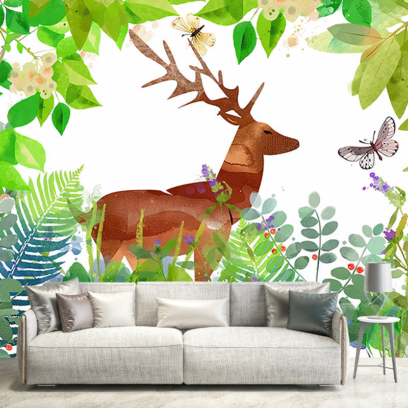 Decorative Elk Deer Wall Mural Decal Custom-Printed Minimalist Wall Covering for Children's Bedroom Clearhalo 'Wall Decor' 'Wall Mural' 1041359