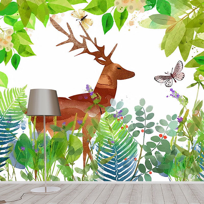 Decorative Elk Deer Wall Mural Decal Custom-Printed Minimalist Wall Covering for Children's Bedroom Clearhalo 'Wall Decor' 'Wall Mural' 1041360