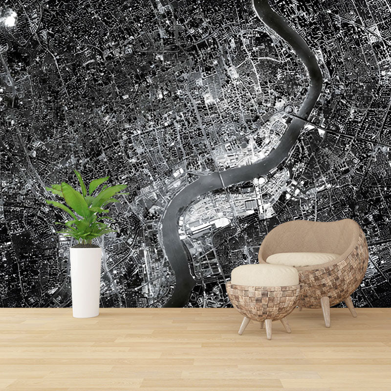 Original Star Map Wall Mural in Black Home Decorative Wall Covering, Custom Size Available Black Clearhalo 'Wall Decor' 'Wall Mural' 1041411