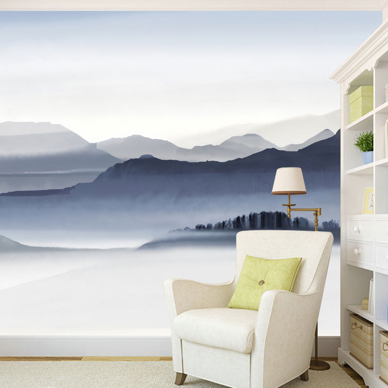 Blue and Grey Minimalist Mural Wallpaper Full Size Mountain Wall Covering for Accent Wall Clearhalo 'Wall Decor' 'Wall Mural' 1041468