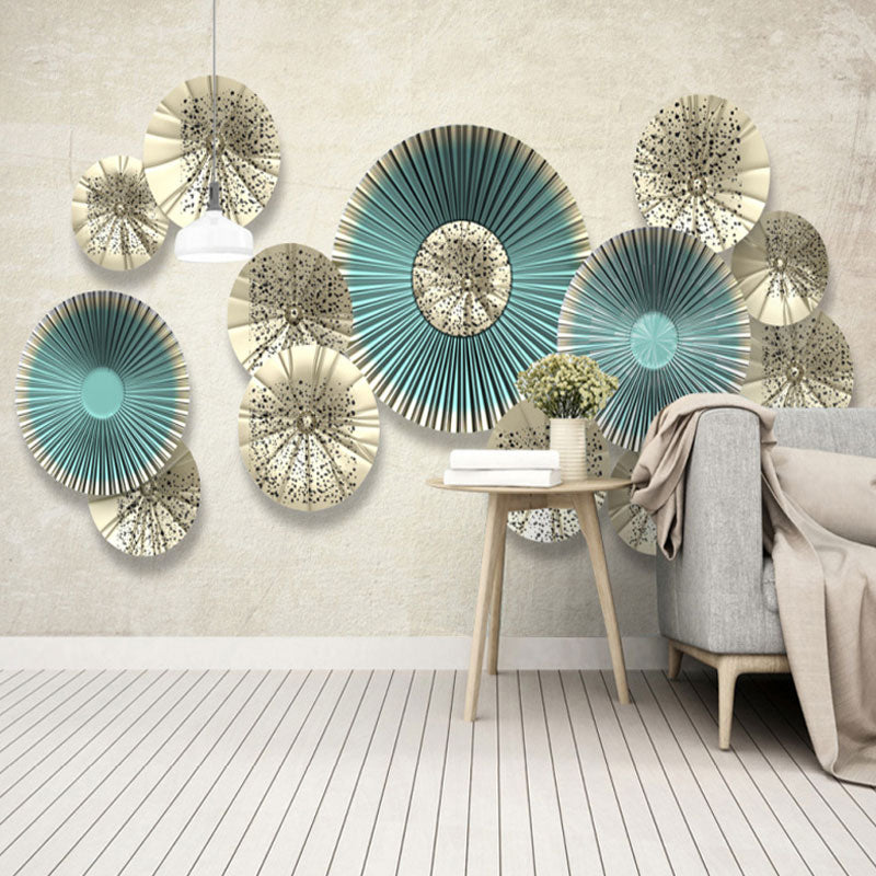 Asia Inspired Pleated Fan Mural Wallpaper for Guest Room, Aqua, Personalized Size Available Aqua Clearhalo 'Wall Decor' 'Wall Mural' 1041546