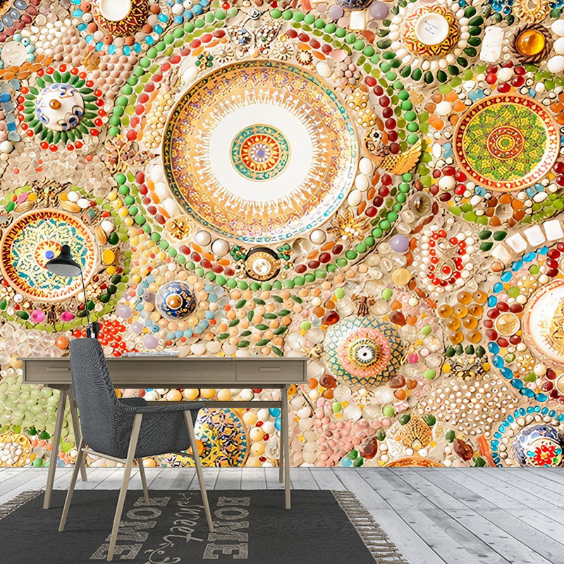 Colorful Circle Wall Mural Decal for Accent Wall Classic Wall Covering, Personalized Size Available Brown Clearhalo 'Wall Decor' 'Wall Mural' 1041551