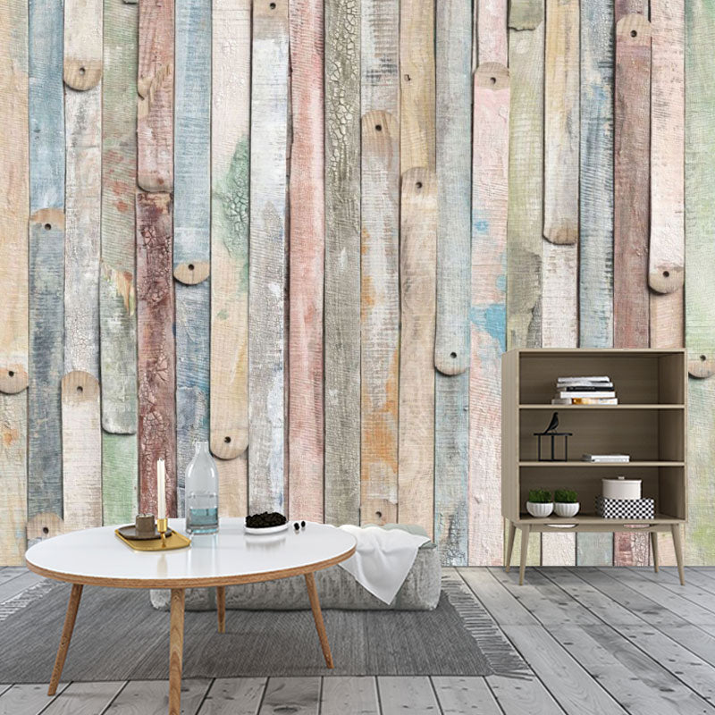 Wood Effect Wall Mural Decal for Coffee Shop, Pastel Color, Customized Size Available Clearhalo 'Wall Decor' 'Wall Mural' 1041557