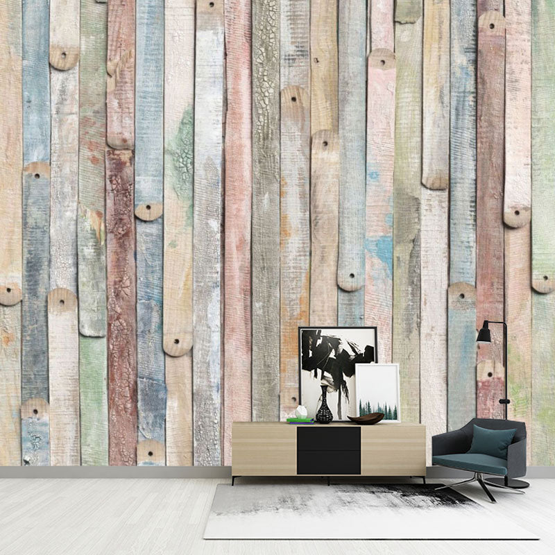 Wood Effect Wall Mural Decal for Coffee Shop, Pastel Color, Customized Size Available Clearhalo 'Wall Decor' 'Wall Mural' 1041558