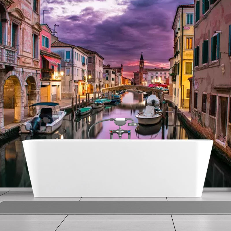 Enormous Photo Style Minimalist Mural Wallpaper for Home Decoration with Venice Design in Purple Clearhalo 'Wall Decor' 'Wall Mural' 1041643