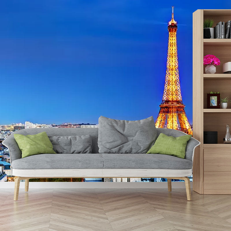 Big Photography Eiffel Tower Mural Wallpaper for Meeting Room in Blue, Made to Measure Clearhalo 'Wall Decor' 'Wall Mural' 1041648