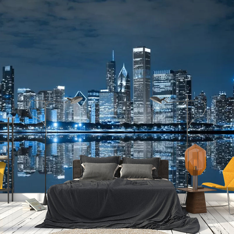 Photography River and Buildings Mural Extra Large Wall Covering for Office Room, Made to Measure Clearhalo 'Wall Decor' 'Wall Mural' 1041682