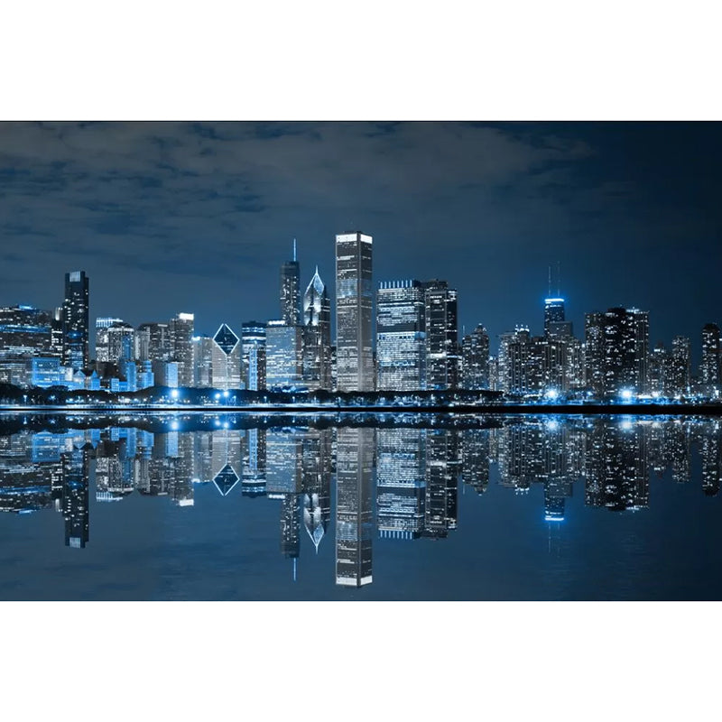 Photography River and Buildings Mural Extra Large Wall Covering for Office Room, Made to Measure Clearhalo 'Wall Decor' 'Wall Mural' 1041684