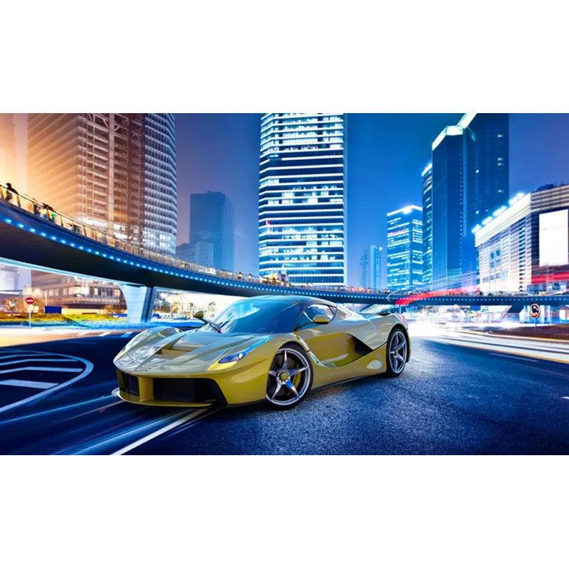 Photography Car and City Mural in Blue and Yellow Non-Woven Wall Covering for Home Decoration, Made to Measure Clearhalo 'Wall Decor' 'Wall Mural' 1041730