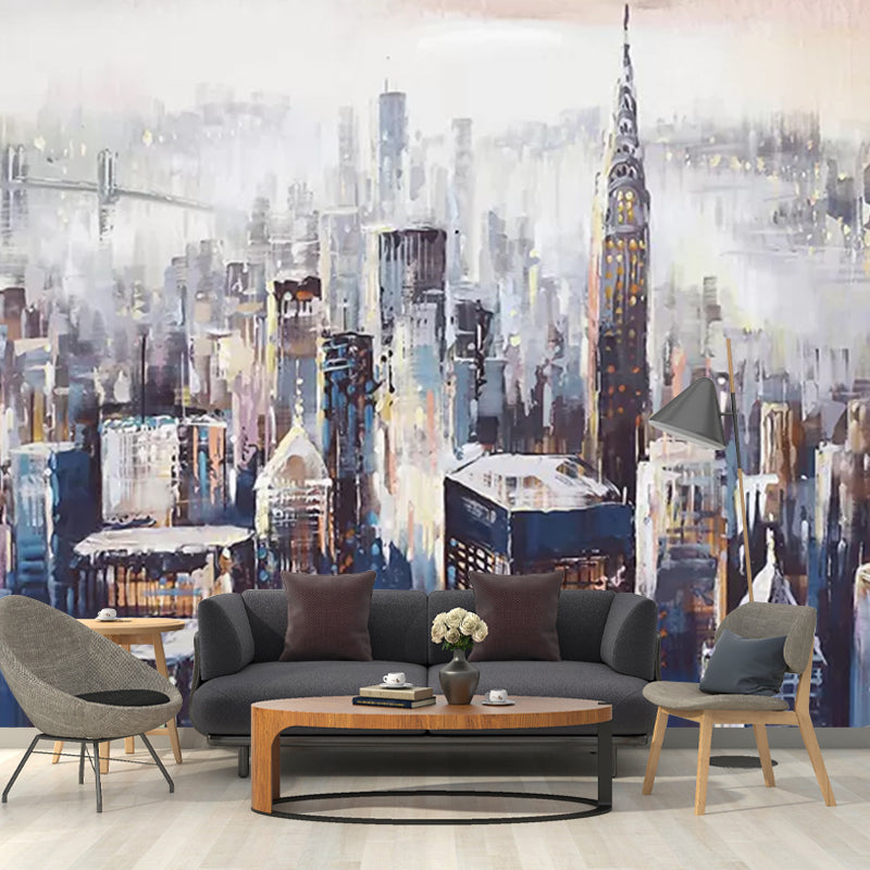 Decorative Urban Skyscrapers Wall Covering Custom-Printed Contemporary Wall Mural for Accent Wall Grey Clearhalo 'Wall Decor' 'Wall Mural' 1041767