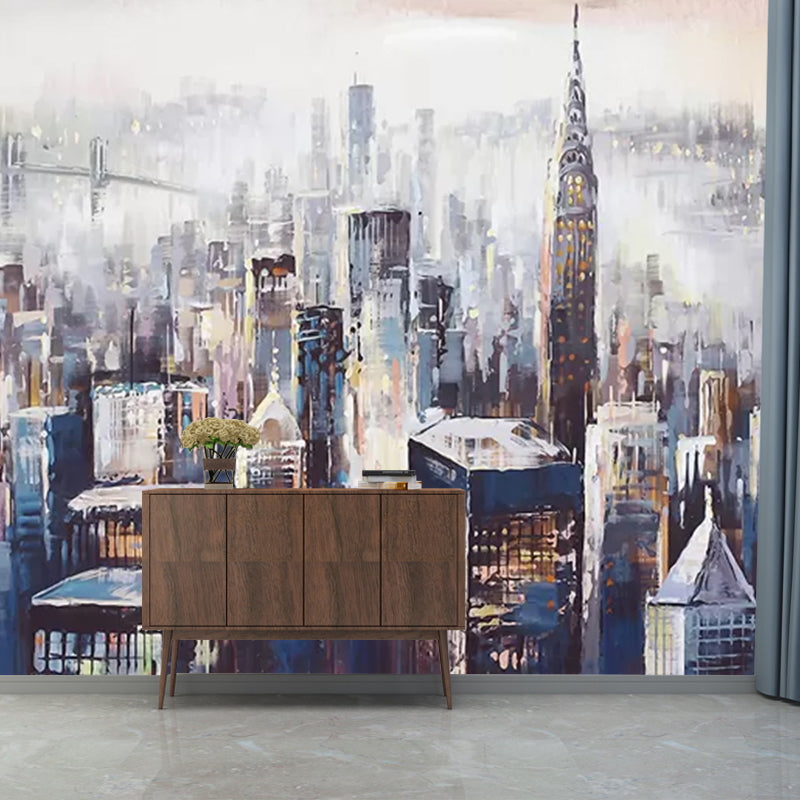 Decorative Urban Skyscrapers Wall Covering Custom-Printed Contemporary Wall Mural for Accent Wall Clearhalo 'Wall Decor' 'Wall Mural' 1041768