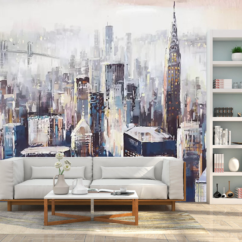 Decorative Urban Skyscrapers Wall Covering Custom-Printed Contemporary Wall Mural for Accent Wall Clearhalo 'Wall Decor' 'Wall Mural' 1041769