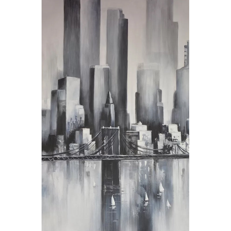 Enormous Illustration Skyscrapers Mural Wallpaper for Guest Room Decor in Grey, Stain-Resistant Clearhalo 'Wall Decor' 'Wall Mural' 1041800