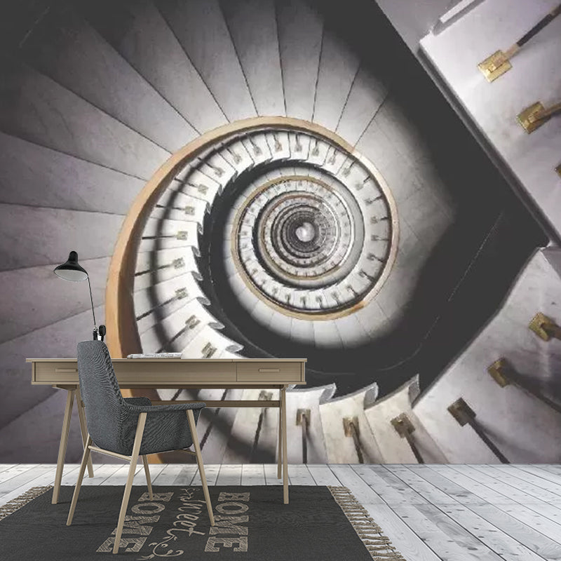 Custom Photo Swirling Stairs Mural for Accent Wall in Pastel Grey, Personalized Size Available Grey Clearhalo 'Wall Decor' 'Wall Mural' 1041836