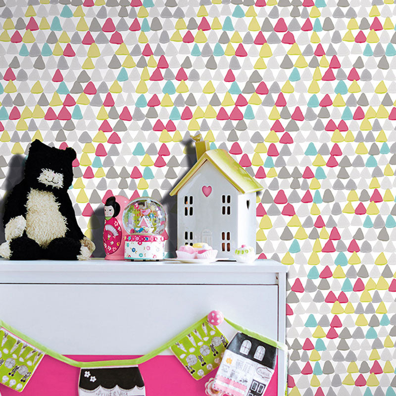 Triangle Wallpaper for Kid's Bedroom in Multi-Color, Non-Pasted, 33-foot x 20.5-inch Red-Yellow Clearhalo 'Wall Decor' 'Wallpaper' 1042033