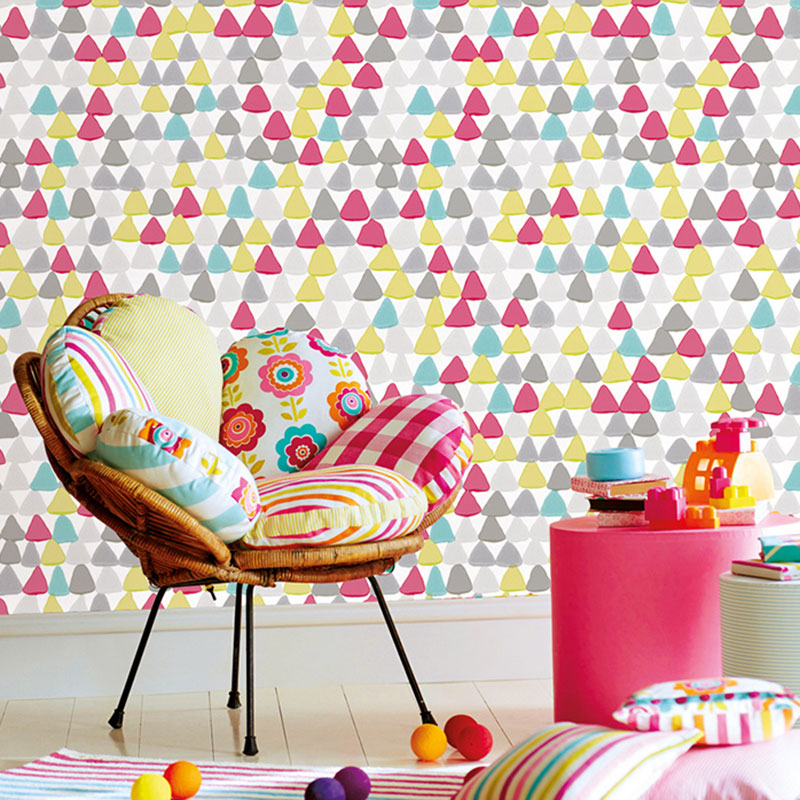 Triangle Wallpaper for Kid's Bedroom in Multi-Color, Non-Pasted, 33-foot x 20.5-inch Clearhalo 'Wall Decor' 'Wallpaper' 1042034