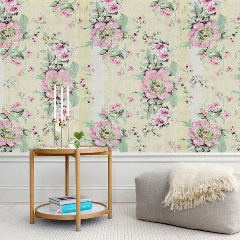 Blossoming Flowers Wallpaper Roll for Home Decoration, Pastel Color, 17.5
