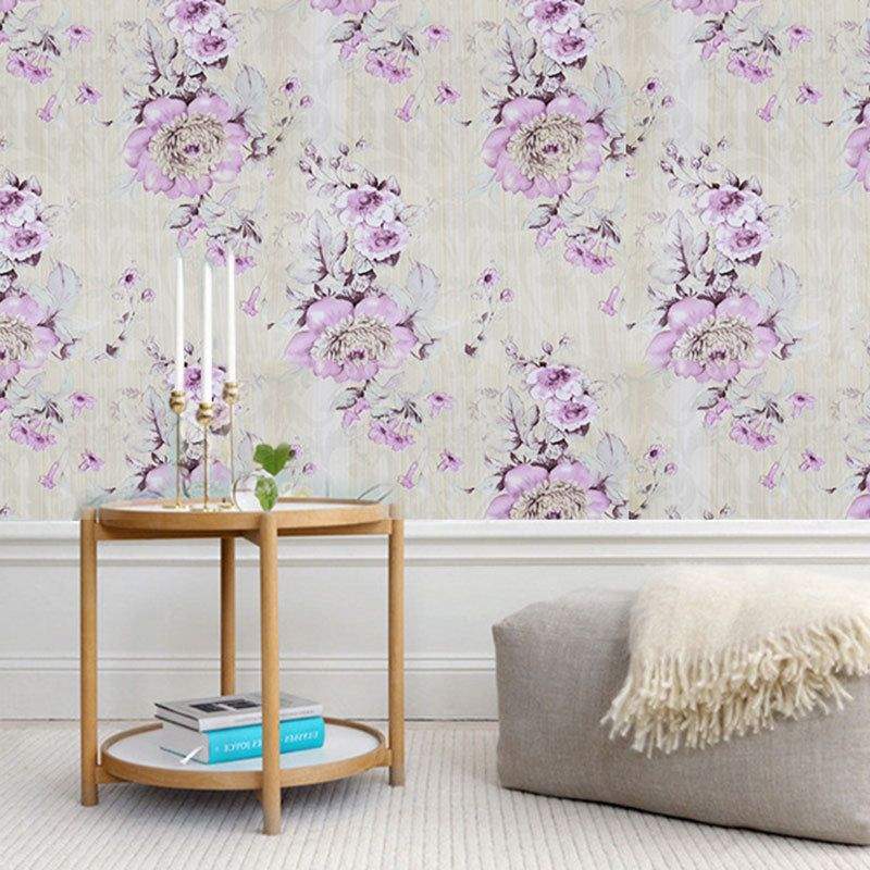 Blossoming Flowers Wallpaper Roll for Home Decoration, Pastel Color, 17.5
